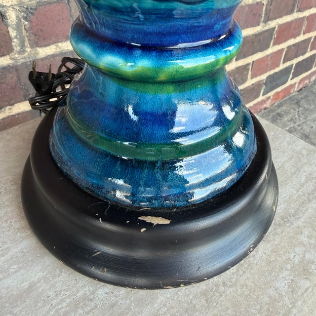 Mid 20th Century Mid Century Modern Blue and Green Ceramic Table Lamp For Sale - Image 4 of 12