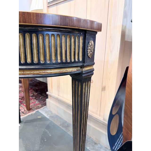 Yellow Antique Neoclassical Marquetry Demilune Console Table For Sale - Image 8 of 9