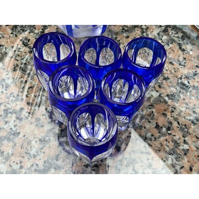 Baccarat Cobalt Cut-to-Clear Crystal and 950 Silver Liqueur Set, 1910, Set of 7 For Sale - Image 11 of 16