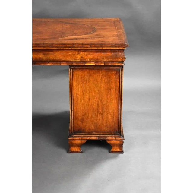 Brown Vintage Figured Walnut Pedestal Desk, 1920 For Sale - Image 8 of 12