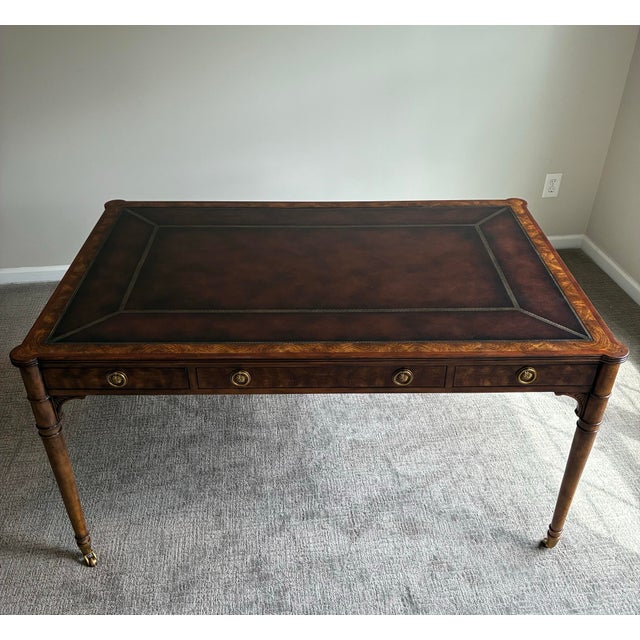 Late 20th Century Theodore Alexander “Man of Letters” Flame Mahogany Leather Partners Desk For Sale - Image 9 of 12