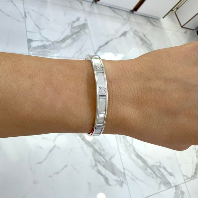 Silver Tiffany & Co. Atlas 925 Sterling Silver Roman Numeral Cuff Bangle Bracelet For Sale - Image 8 of 8