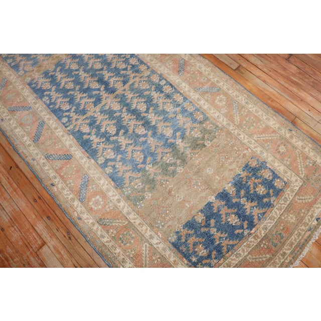 Mid 20th wide and long Century Persian Runner with a blue striated field Size: 3'8" x 16'