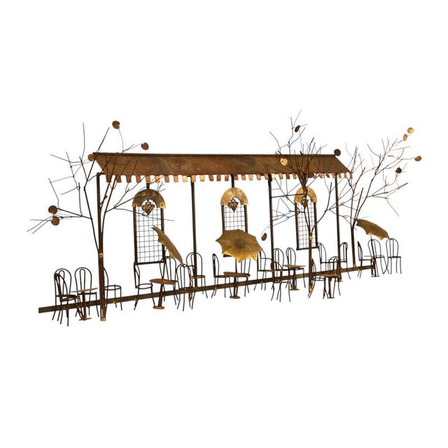 Mid-Century Modern Curtis Jere Vintage Mid Century Modern Brass Wall Hanging Parisian Café Scene C. 1960s For Sale - Image 3 of 4