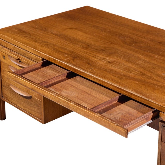 Brown Jens Risom Mid Century Walnut Executive Desk For Sale - Image 8 of 13