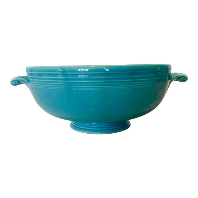 Vintage Early 20th Century Fiesta Casserole Bowl in Original Turquoise Glaze For Sale