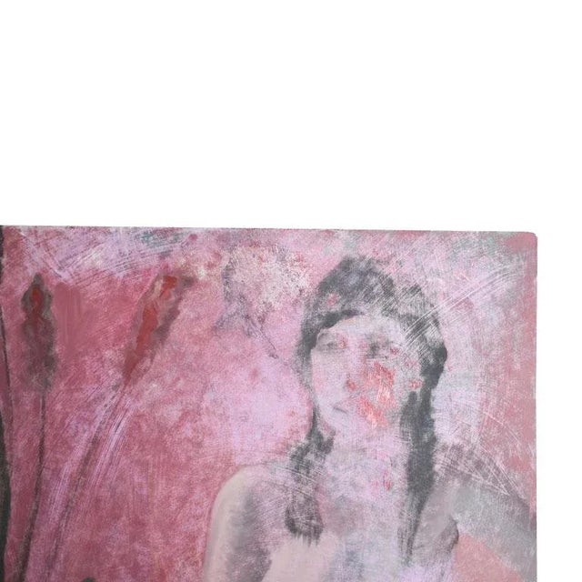 Tall Portrait Nude and Botanical Motif Painting of a Woman in Pink, Clair Seglem For Sale - Image 4 of 9