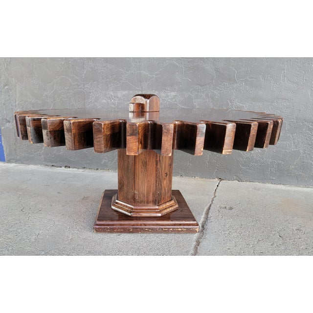 Mid-Century Modern industrial style gear or sprocket rotating coffee table by Ethan Allen. Circa. 1970's, Solid wood...