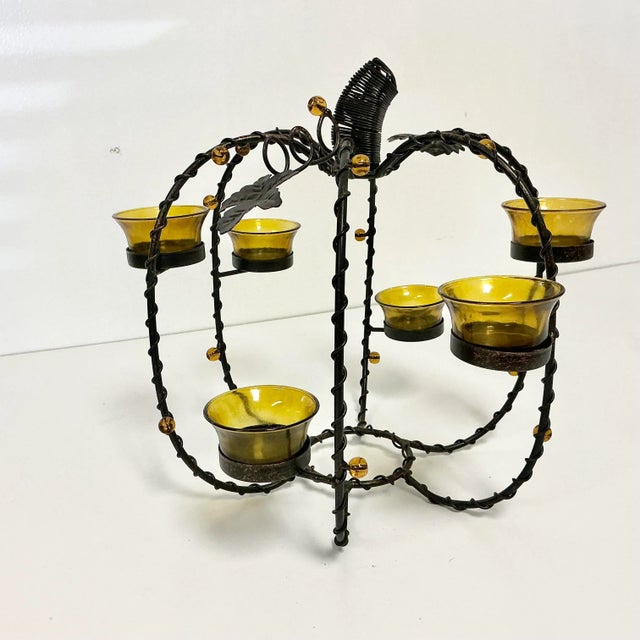 1980s Vintage Brutalist Boho Chic Metal Votive Candle Holder Pumpkin, Thanksgiving & Halloween For Sale - Image 6 of 10