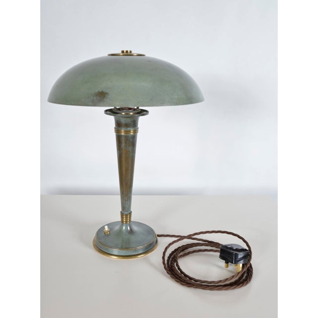 1930s French Art Deco Verdigris Green Brass Mushroom Desk Light, 1930s For Sale - Image 5 of 18