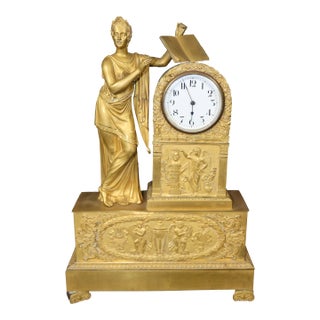 Fine French Empire Style Figural Maiden Solid Bronze Mantel Clock 1900s Era For Sale