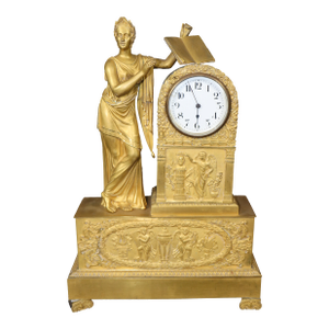 Fine French Empire Style Figural Maiden Solid Bronze Mantel Clock 1900s Era