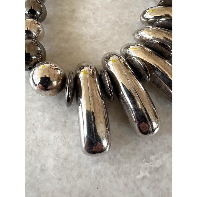 Mid-Century Modern Vintage Silver Plated Large Beaded Necklace For Sale - Image 3 of 4