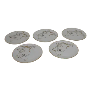 Mid 20th Century Mid Century Heinrich German Porcelain Plates White & Gold Golden Harvest Pattern- Set of 5
