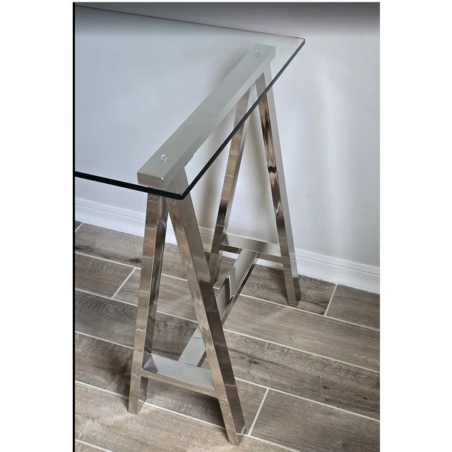 Modern Trestle Style Cross-Base Desk For Sale - Image 3 of 5