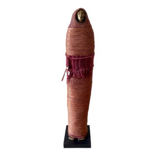 1980s Tall Southwestern Mixed-Media Figurative Sculpture With Brass Face by Naida Seibel, 37.5” H For Sale