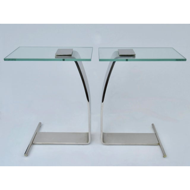 Chrome C.1970's - C.1980's Design Institute of America "D. I. A."- Polished Nickel Over Steel & Glass Cigarette, Accent Tables -Pair For Sale - Image 8 of 12
