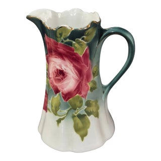 Antique Romantic K & G Les Roses Luneville France Victorian Pitcher For Sale