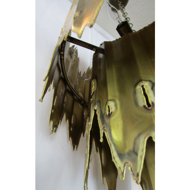 1970s Mid Century Modern Tom Greene Torch Cut Brass Brutalist Chandeliers - a Pair For Sale - Image 10 of 18