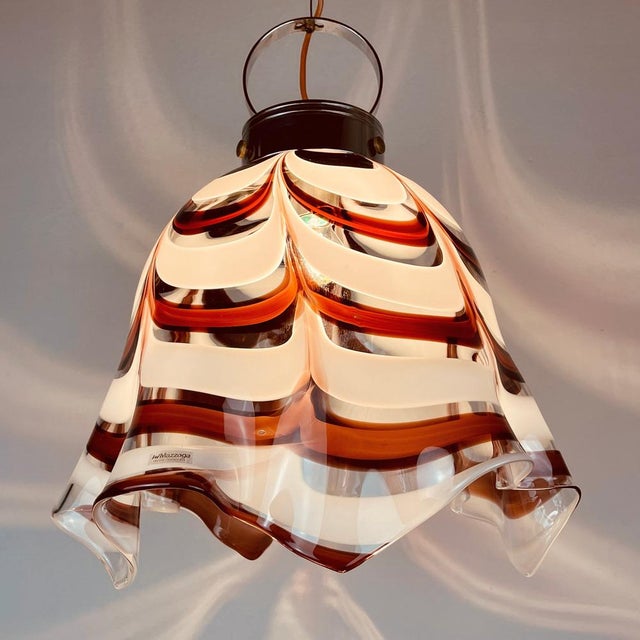 Murano Glass Brown Fazzoletto Pendant Lamp by AV Mazzega, Italy, 1970s For Sale - Image 10 of 14