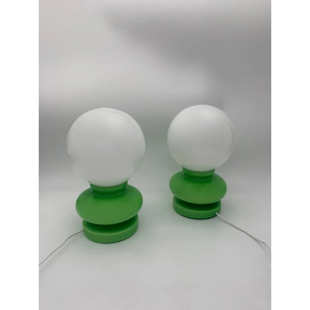 1950s Vintage Green Glass Table Lamps, 1959, Set of 2 For Sale - Image 5 of 5