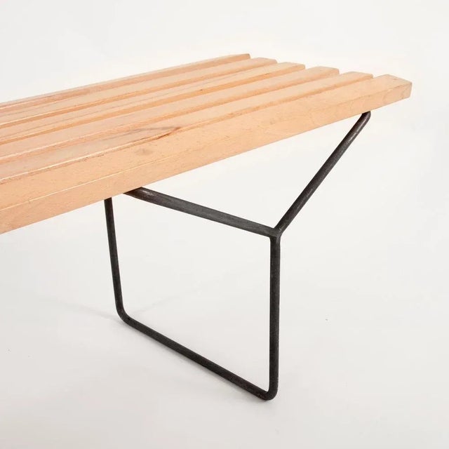 Brown Mid-Century Slat Bench attributed to Harry Bertoia for Knoll, USA, 1950s For Sale - Image 8 of 11