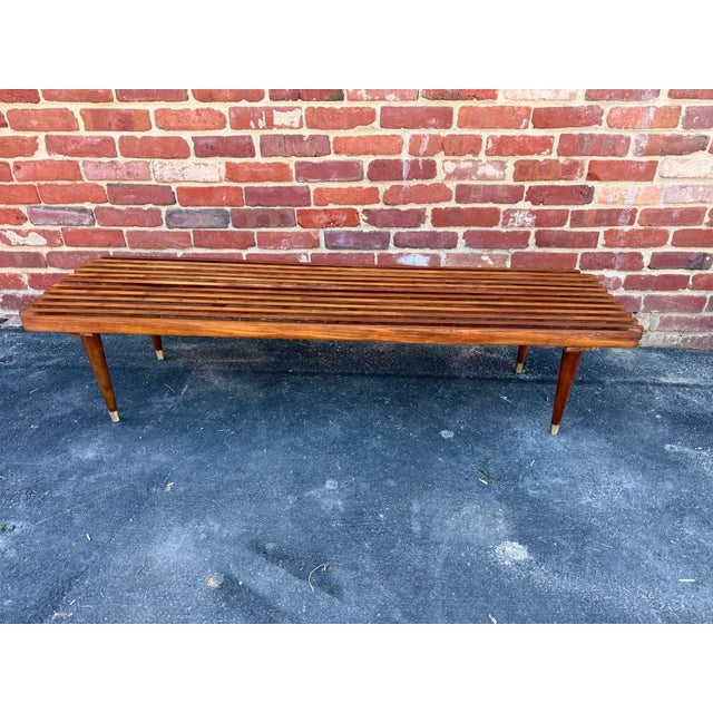 Mid Century Modern Slat Wood Bench Coffee Table For Sale - Image 11 of 17