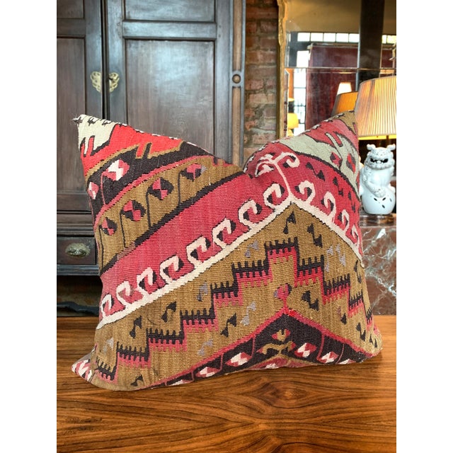 Red Custom Red & Tan Kilim Pillow For Sale - Image 8 of 8