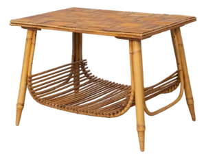 1960s French Rattan Side Table by Audoux Minet