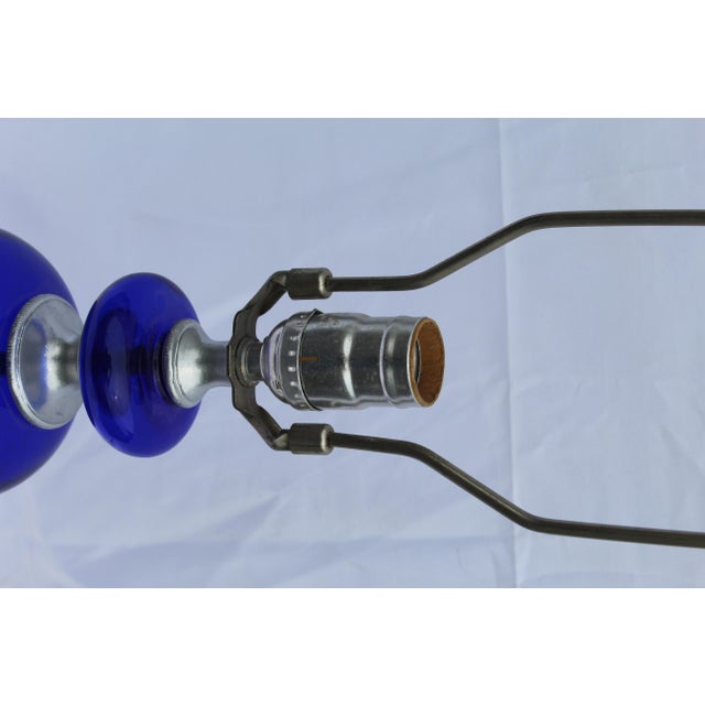 1990s Mid-Century Modern Cobalt Blue Glass Lamps Pair For Sale - Image 9 of 18