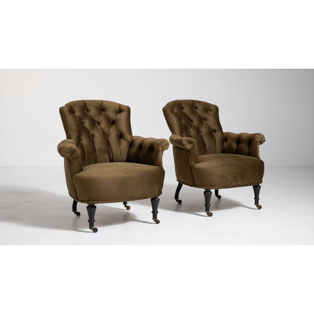 Pair of Napoleon III Velvet Upholstered Armchairs, Second Empire Style, France, Circa 1880 For Sale In Greensboro - Image 6 of 14