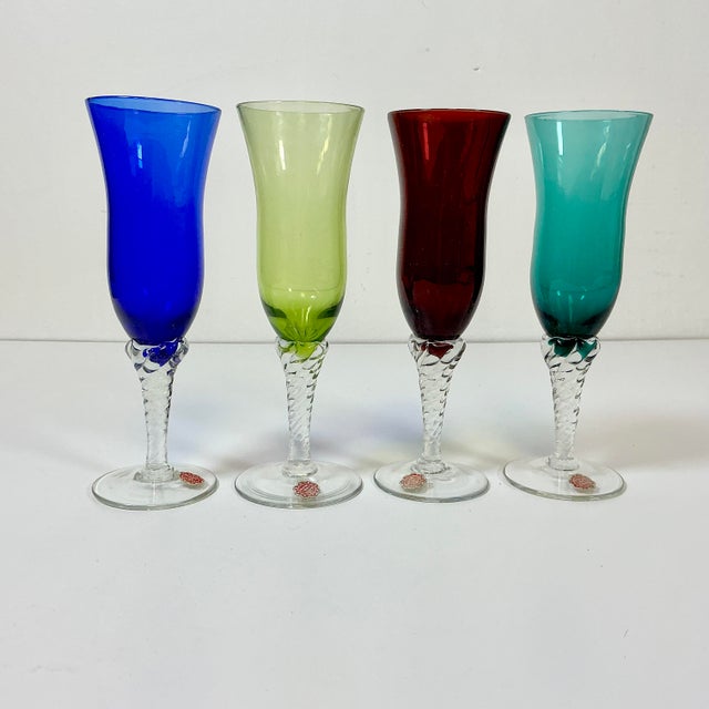 Hollywood Regency Mid-Century Italian Venetian Hand Blown Wine Glasses - Set of 4 For Sale - Image 3 of 10