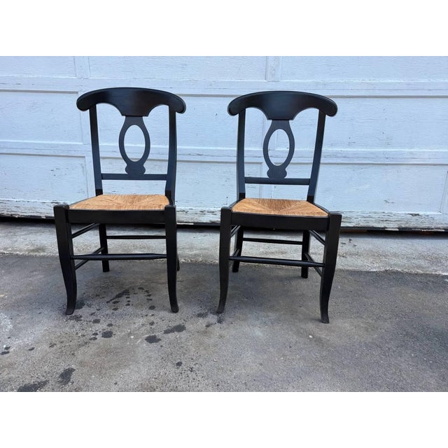 Black Pottery Barn Napoleon Black Painted Rush Seat Modern Dining Chairs- Set of 4 For Sale - Image 8 of 18