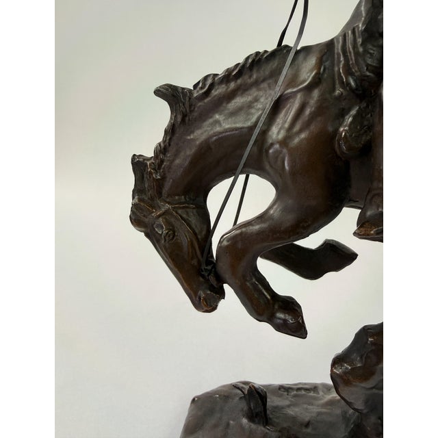 Abstract Bronze Cowboy on Bucking Horse Sculpture, 12” H For Sale - Image 4 of 12