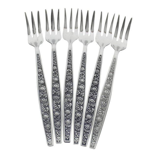 Vintage Stainless Cocktail Forks- Set of 6 Antigua Pattern For Sale