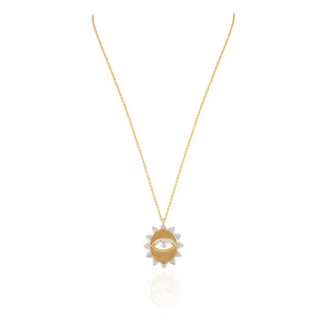 Evil Eye Medallion Diamond Necklace in 18k Gold For Sale In New York - Image 6 of 8