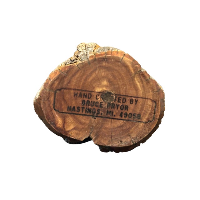 Late 20th Century Hand-Carved Live Edge Wood Vase by Bruce Pryor – Michigan Folk Art Burl Wood Sculpture, Rustic Woodturned Decorative Vessel For Sale - Image 12 of 12