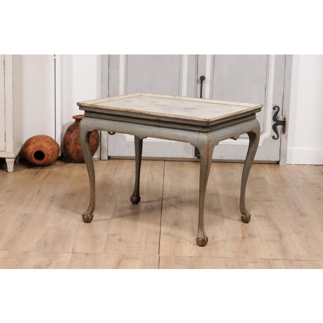 1750s Swedish Rococo Gray Painted Tea Table with Tray Top and Ball and Claw Feet For Sale - Image 9 of 12