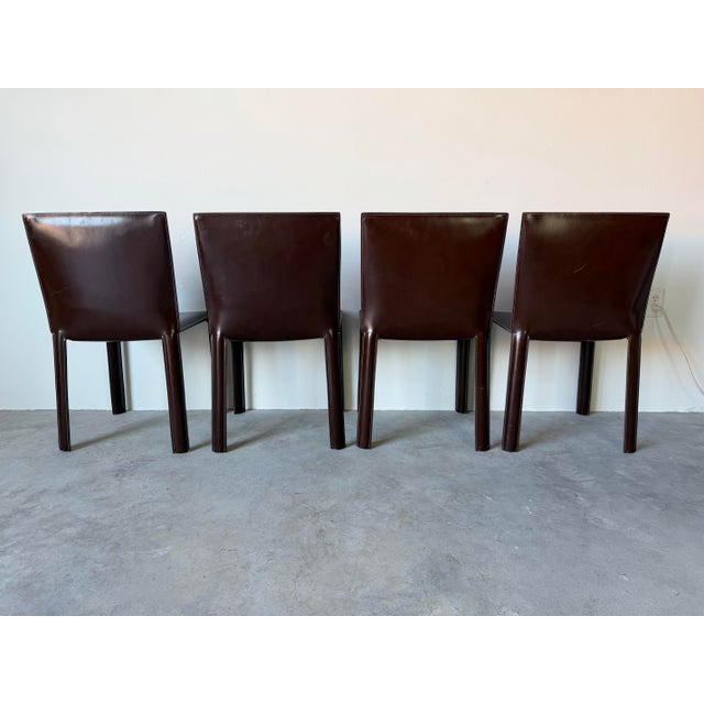 Vintage Italian Mario Bellini Style Brown Leather Dining Chairs – Set of 4/Sold For Sale In Miami - Image 6 of 12