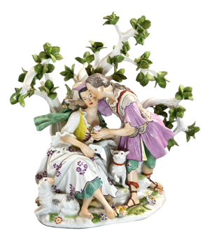 French Porcelain Figurative Love Letter Scene Group in the style of Niderviller, 18th Century