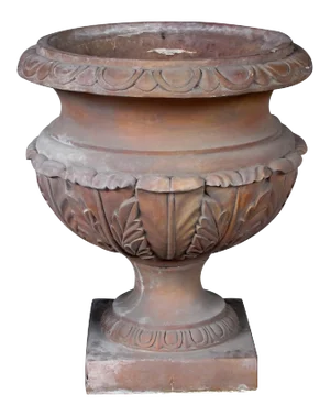Large Neoclassical Style Terra Cotta Campagna-Form Garden Urn With Bold Acanthus Leaf Decoration