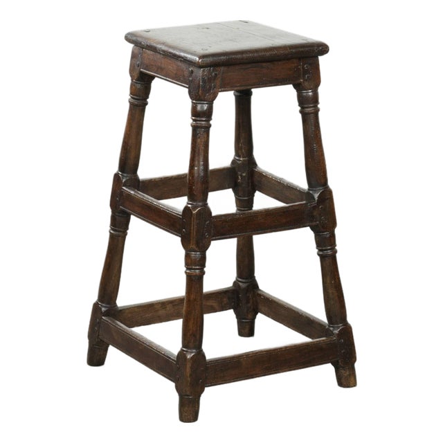 Antique English Oak Stool, 1700s For Sale