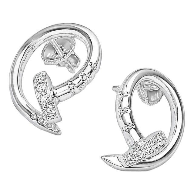 Mid 20th Century 18k White Gold Diamond Nail Earrings Estate, Pair For Sale