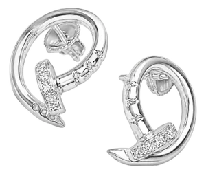 Mid 20th Century 18k White Gold Diamond Nail Earrings Estate, Pair