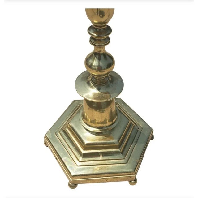 Mid Century Regency Solid Polish Brass Two Light Floor Lamp in very clean vintage condition. Measures 11 inches w and 11...