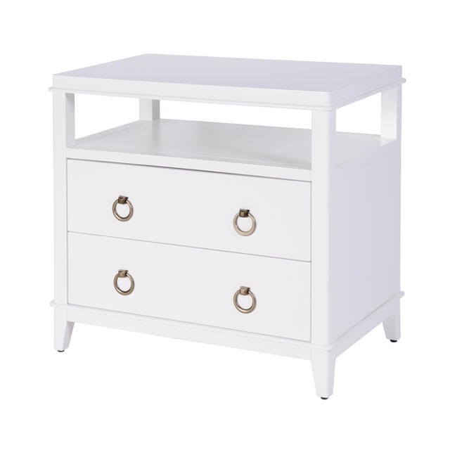 White Highbury 28 in. W Rectangular Wood 2 Drawer Nightstand with Open Shelf, Smooth White For Sale - Image 8 of 8