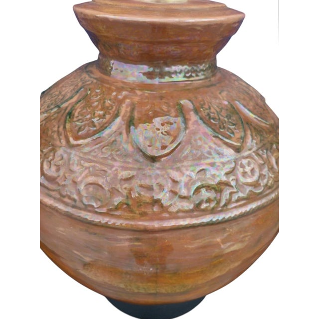 1990s Vintage Monumental Size Peach Pearlescent Ginger Jar Table Lamp For Sale - Image 5 of 8
