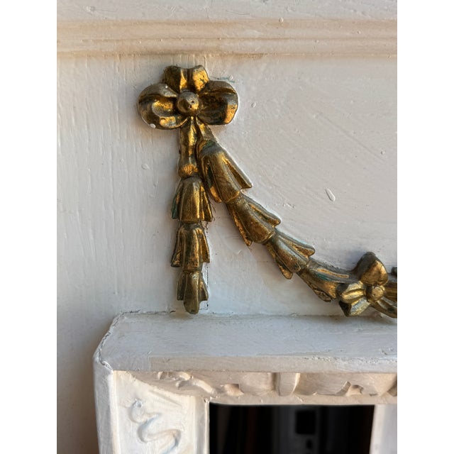 White Monumental Hand-Carved Louis XVI Style White & Gilt Architectural Fireplace Mantel, Solid Wood, 83”w For Sale - Image 8 of 16