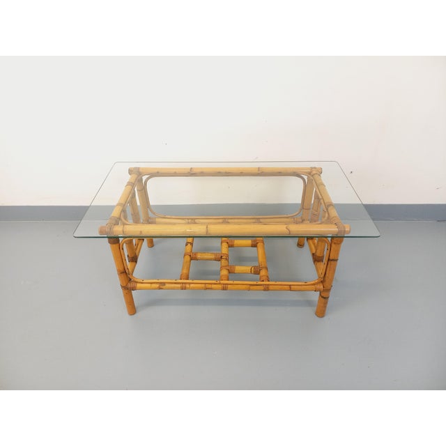 Vintage Coffee Table in Clear Glass and Rattan, 1970s For Sale - Image 12 of 13