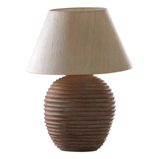 Mid-Centur French Ringed Terracotta Ceramic Table Lamp, 1970s For Sale